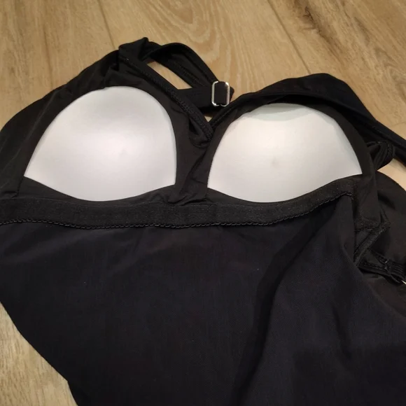 Black Twist Front Runched One Piece Swimsuit Women's LG Adjustable Straps - Picture 8 of 8